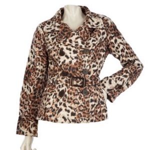 Stylish Animal Print Double Breasted Coat EUC